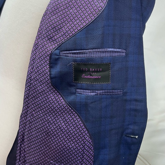 Ted Baker Men’s 44L Blue Plaid Wool Jay SPJ Blazer Jacket - Picture 6 of 8